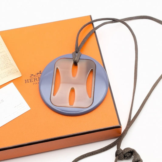 Hermes Buffalo Horn Necklace Purple Brown Round