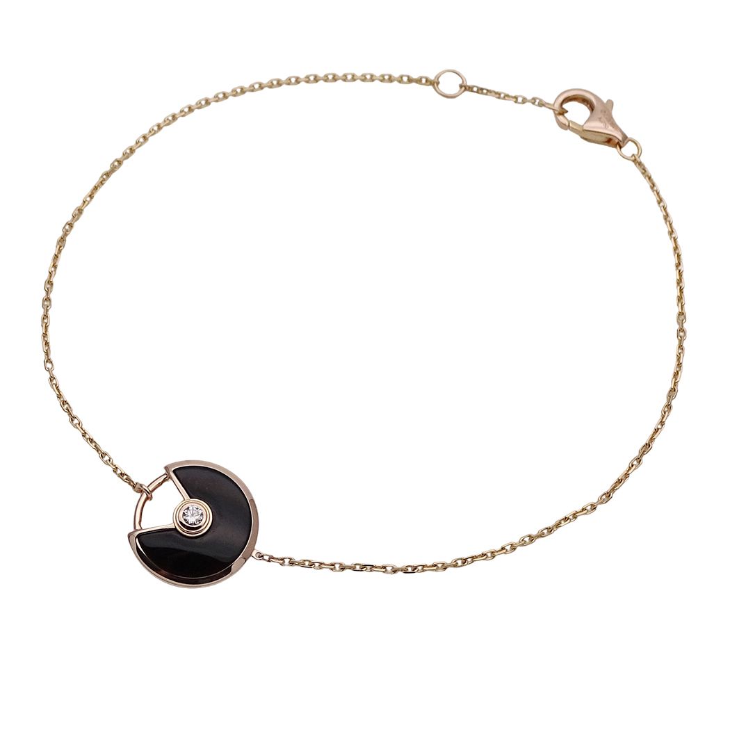 Cartier Bracelet Onyx Diamond Amulet Pink Gold