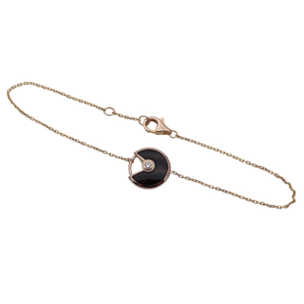 Cartier Bracelet Onyx Diamond Amulet Pink Gold — view 3