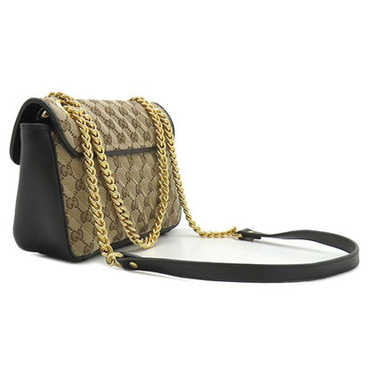 Gucci Shoulder Bag GG Marmont Quilted Canvas Leather Beige Gold Chain — view 2