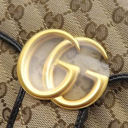 Gucci Shoulder Bag GG Marmont Quilted Canvas Leather Beige Gold Chain — view 6
