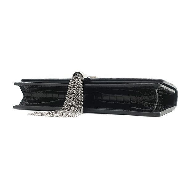 Saint Laurent 2-Way Kate Tassel Chain Wallet Leather Black Silver Shoulder Bag — view 3
