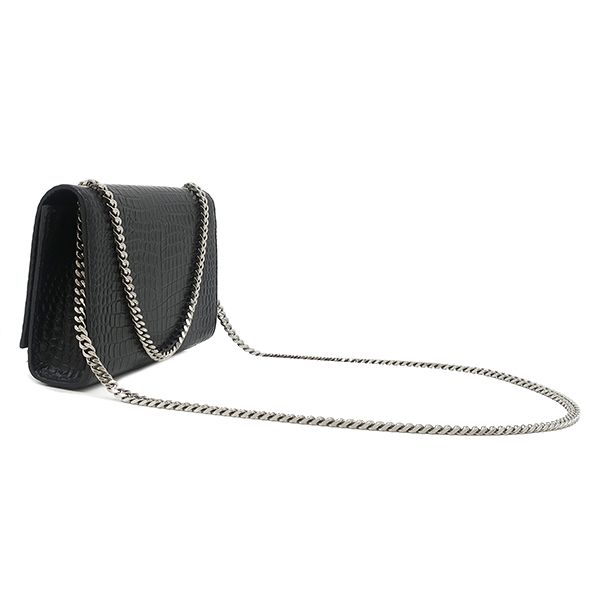 Saint Laurent Shoulder Bag Kate Tassel Chain Leather Black Silver Monogram — view 2