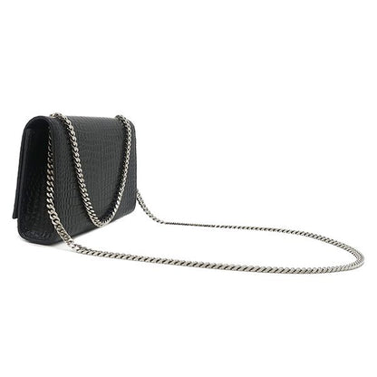 Saint Laurent Shoulder Bag Kate Tassel Chain Leather Black Silver Monogram — view 2