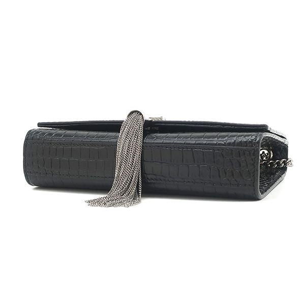 Saint Laurent Shoulder Bag Kate Tassel Chain Leather Black Silver Monogram — view 3