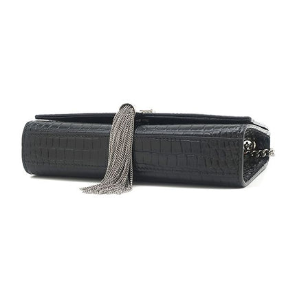 Saint Laurent Shoulder Bag Kate Tassel Chain Leather Black Silver Monogram — view 3