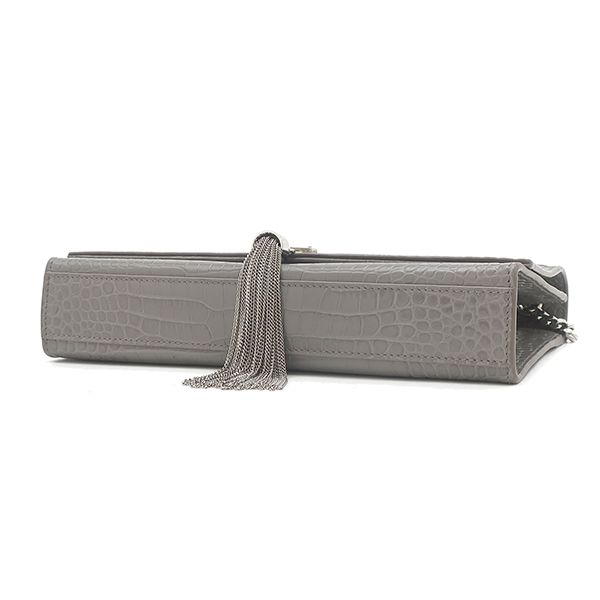 Saint Laurent Shoulder Bag Kate Tassel Chain Leather Gray Silver Monogram — view 3