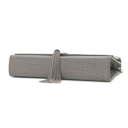 Saint Laurent Shoulder Bag Kate Tassel Chain Leather Gray Silver Monogram — view 3