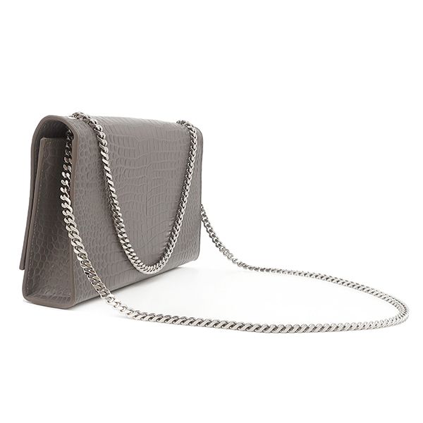 Saint Laurent Shoulder Bag Kate Tassel Chain Leather Gray Silver Monogram — view 2