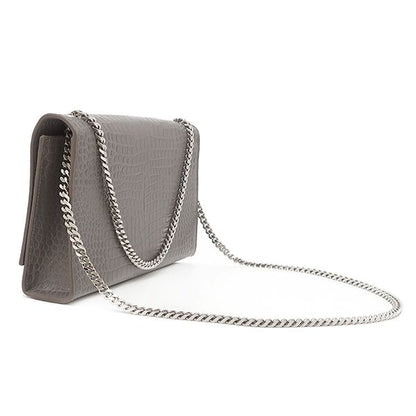 Saint Laurent Shoulder Bag Kate Tassel Chain Leather Gray Silver Monogram — view 2