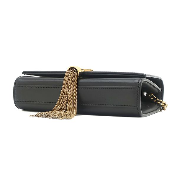 Saint Laurent Shoulder Bag Kate Tassel Chain Leather Black Gold Monogram — view 3