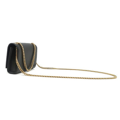 Saint Laurent Shoulder Bag Kate Tassel Chain Leather Black Gold Monogram — view 2
