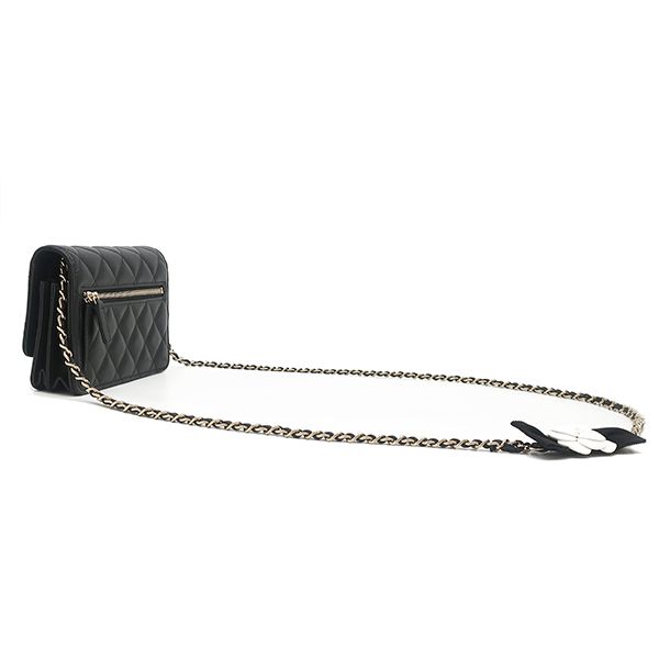 Chanel Chain Wallet Quilted Mini Lambskin Black Gold CC Logo Camellia 31 — view 2