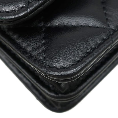 Chanel Chain Wallet Quilted Mini Lambskin Black Gold CC Logo Camellia 31 — view 4