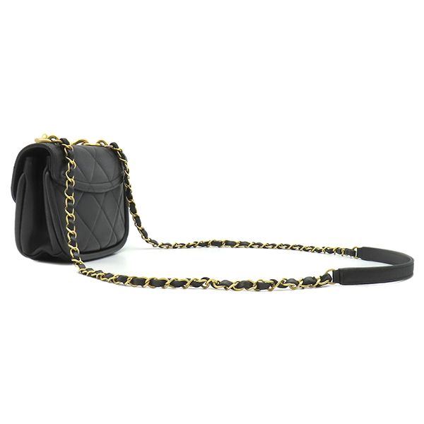 Chanel Shoulder Bag CC Logo Mini Chain Calfskin Black Gold — view 2