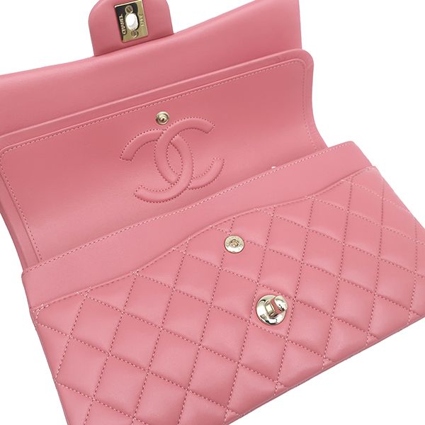 Chanel Shoulder Bag Quilted 25 Chain Lambskin Pink Gold CC Logo Double Flap — view 6