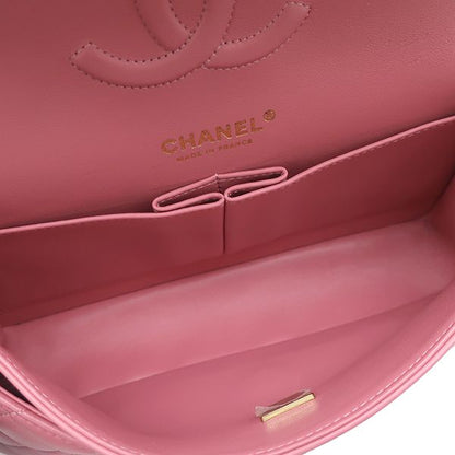 Chanel Shoulder Bag Quilted 25 Chain Lambskin Pink Gold CC Logo Double Flap — view 7