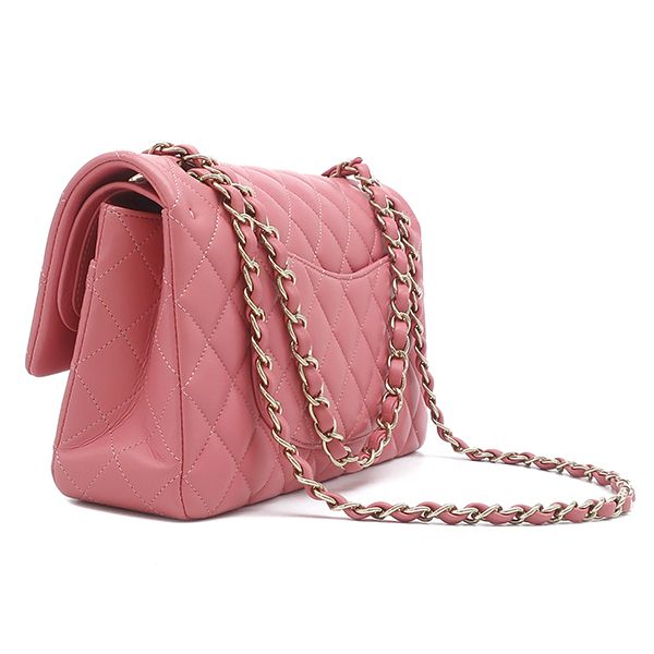 Chanel Shoulder Bag Quilted 25 Chain Lambskin Pink Gold CC Logo Double Flap — view 2