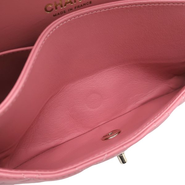 Chanel Shoulder Bag Quilted 25 Chain Lambskin Pink Gold CC Logo Double Flap — view 8