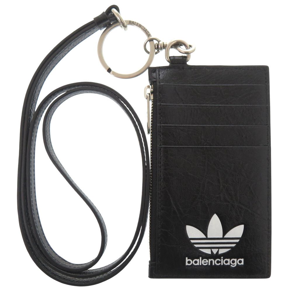 Balenciaga Adidas Collaboration Trefoil Leather Black Wallet on Chain