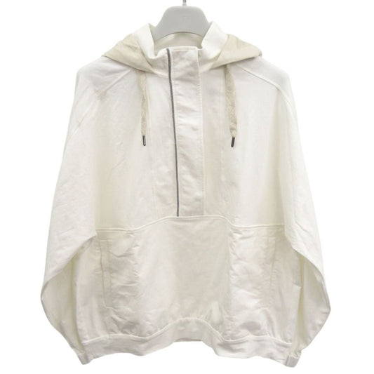 Brunello Cucinelli Half Zip Pullover Nylon Cotton White Hoodie S