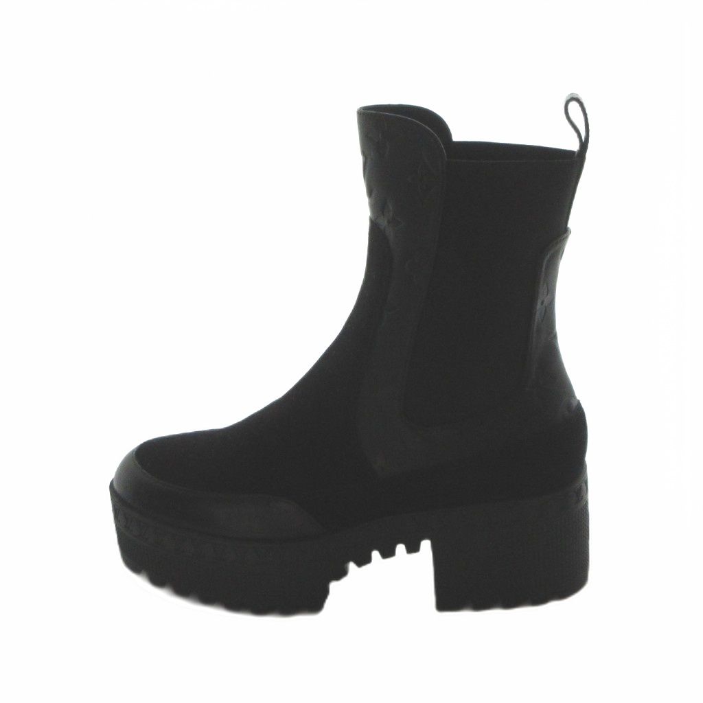 Louis Vuitton Laureate Monogram Boots Short Logo Suede Platform Black