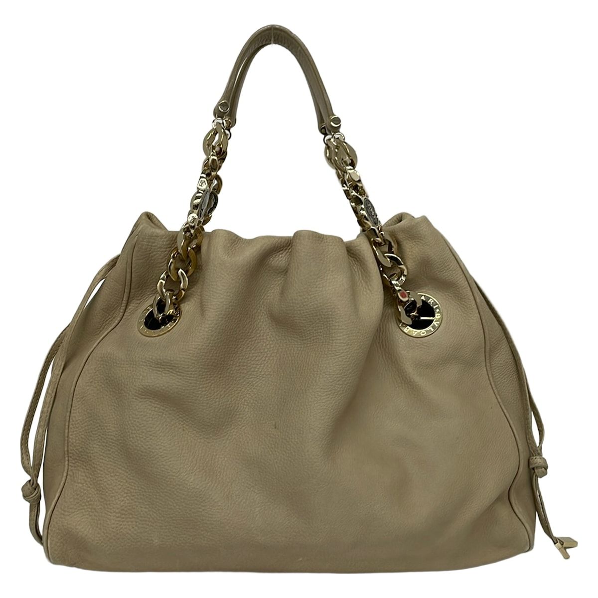 Bvlgari Tote Bag Monete Beige 2-Way Leather