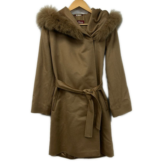 Max Mara Studio Coat 2 Brown Long Sleeve Fur Fall Winter M