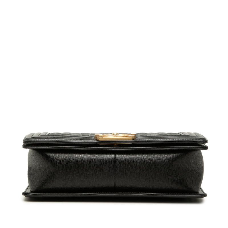 Chanel CC Logo Boy 25 Chain Shoulder Bag Black Gold Caviar Leather — view 3