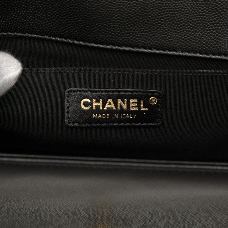 Chanel CC Logo Boy 25 Chain Shoulder Bag Black Gold Caviar Leather — view 5