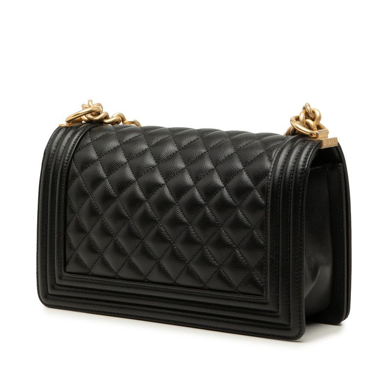 Chanel CC Logo Boy 25 Chain Shoulder Bag Black Gold Caviar Leather — view 2