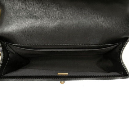 Chanel CC Logo Boy 25 Chain Shoulder Bag Black Gold Caviar Leather — view 4