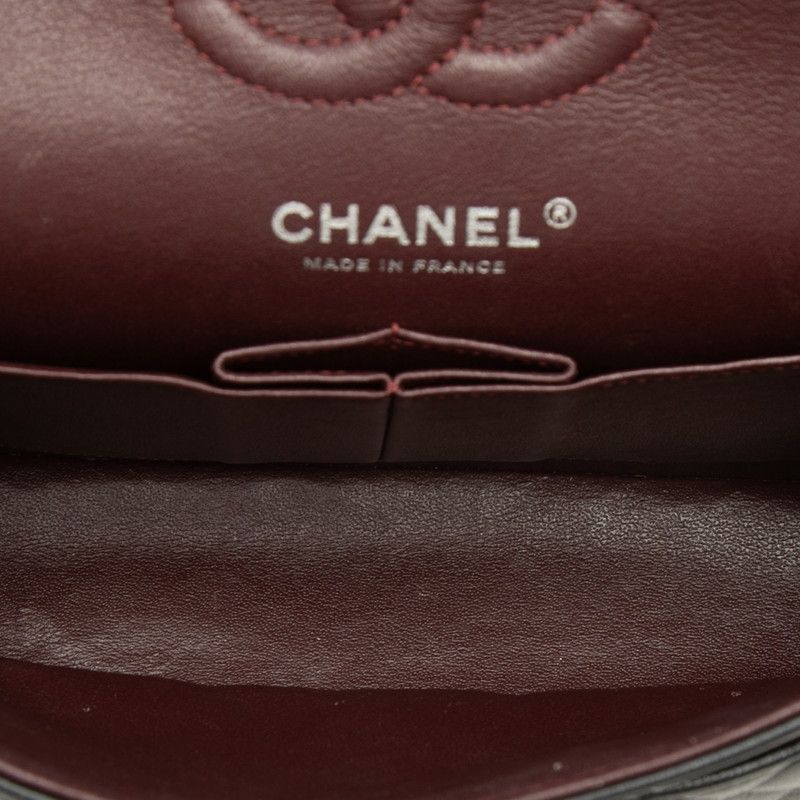Chanel CC Logo Quilted Double Flap Chain Shoulder Bag Black Silver Lambskin — view 4