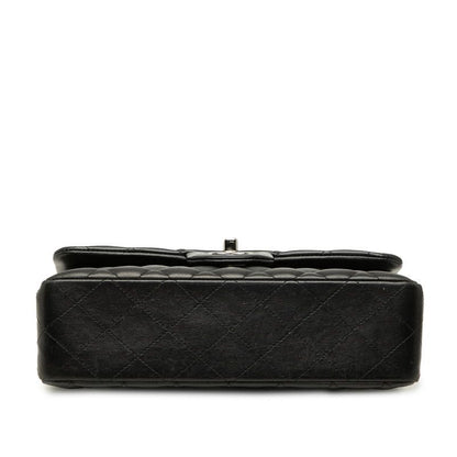 Chanel CC Logo Quilted Double Flap Chain Shoulder Bag Black Silver Lambskin — view 3