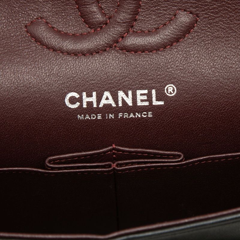 Chanel CC Logo Quilted Double Flap Chain Shoulder Bag Black Silver Lambskin — view 5