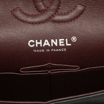 Chanel CC Logo Quilted Double Flap Chain Shoulder Bag Black Silver Lambskin — view 5