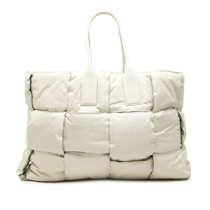 Bottega Veneta Maxi Intrecciato Squash Tote Bag White Leather
