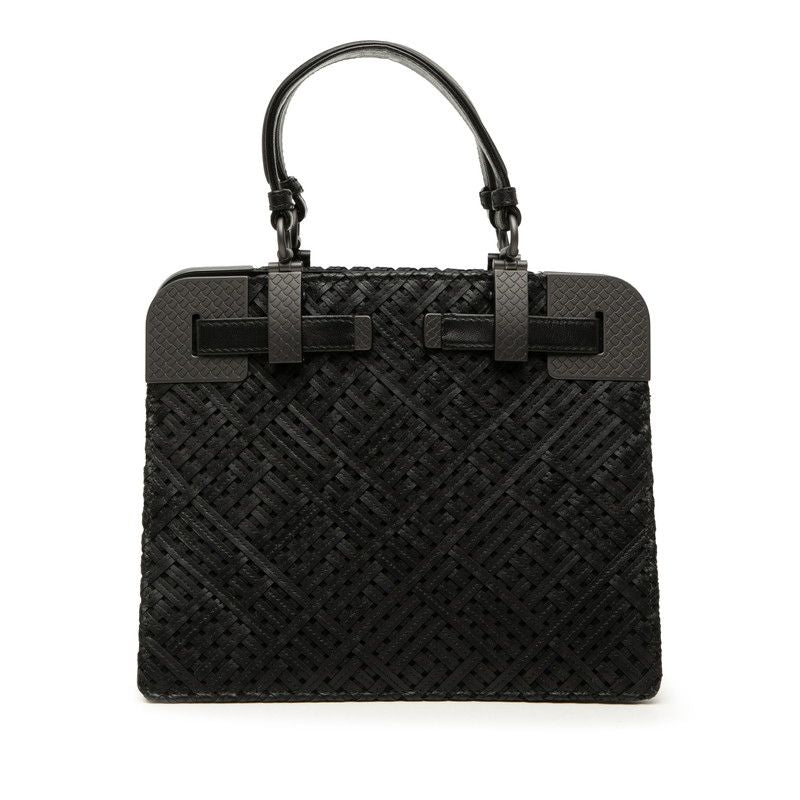 Bottega Veneta Intrecciato Handle Black Leather Handbag