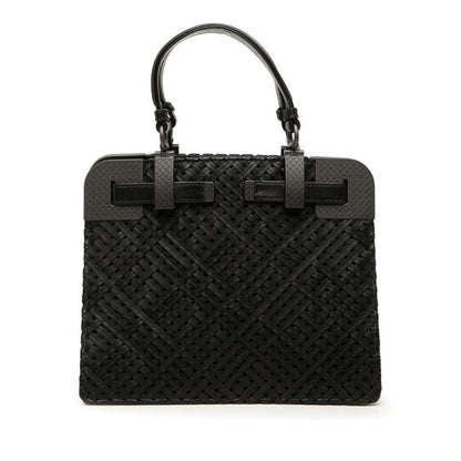 Bottega Veneta Intrecciato Handle Black Leather Handbag