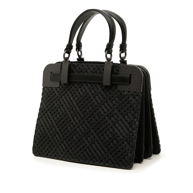 Bottega Veneta Intrecciato Handle Black Leather Handbag — view 2