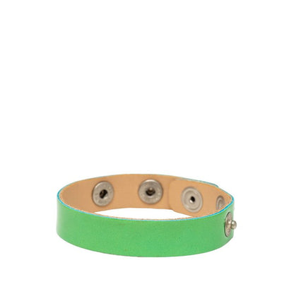 Chanel CC Logo Bracelet Green Silver Patent Leather — view 2