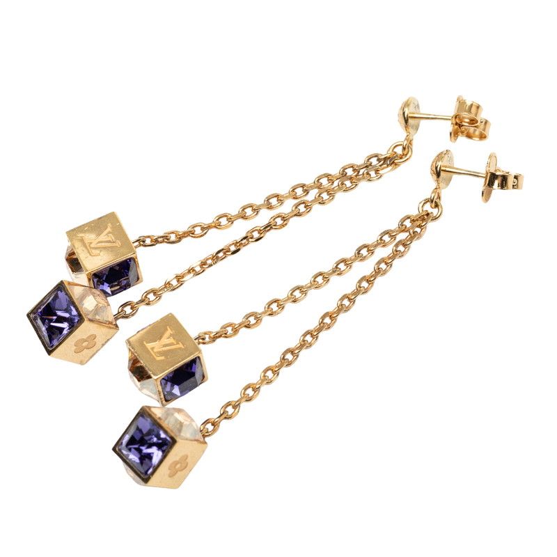 Louis Vuitton Monogram Boucle Doreille Pandan Gambling Earrings Gold Plated