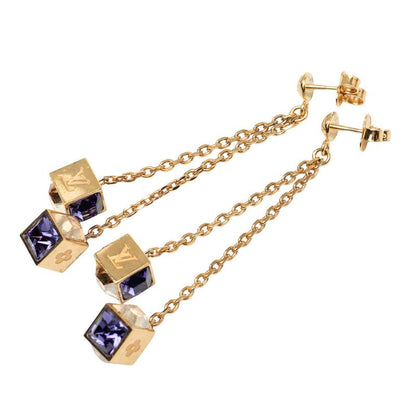Louis Vuitton Monogram Boucle Doreille Pandan Gambling Earrings Gold Plated