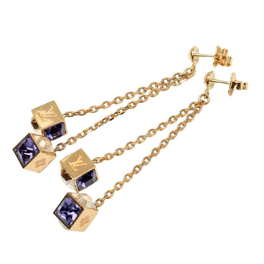 Louis Vuitton Monogram Boucle Doreille Pandan Gambling Earrings Gold Plated