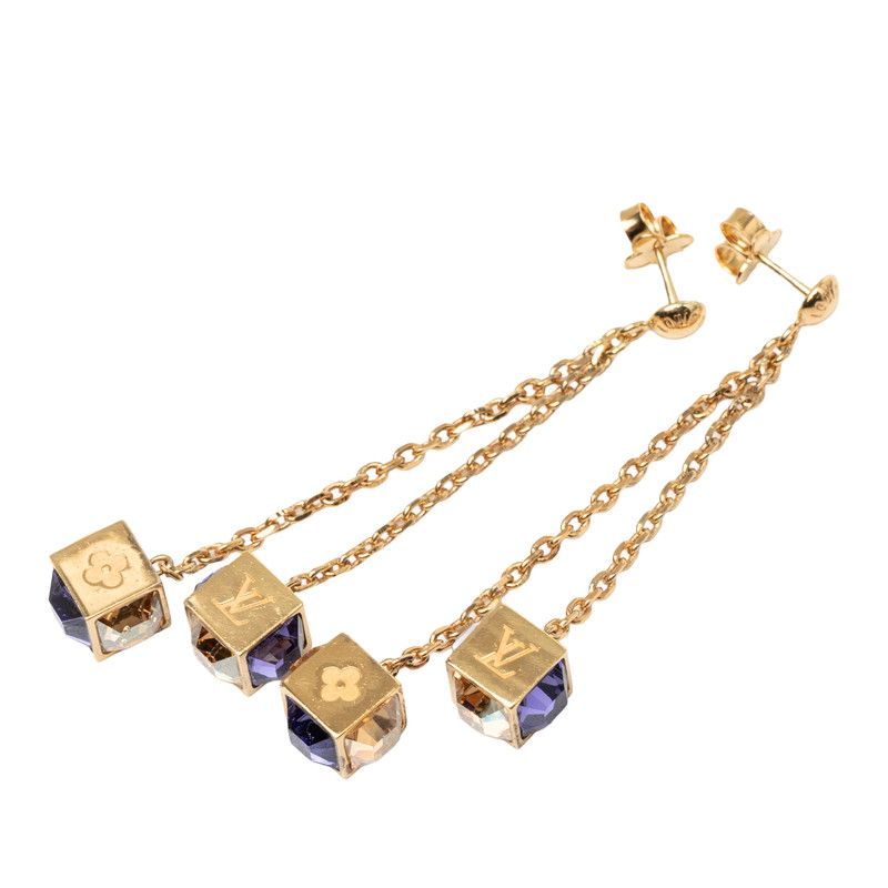 Louis Vuitton Monogram Boucle Doreille Pandan Gambling Earrings Gold Plated — view 2