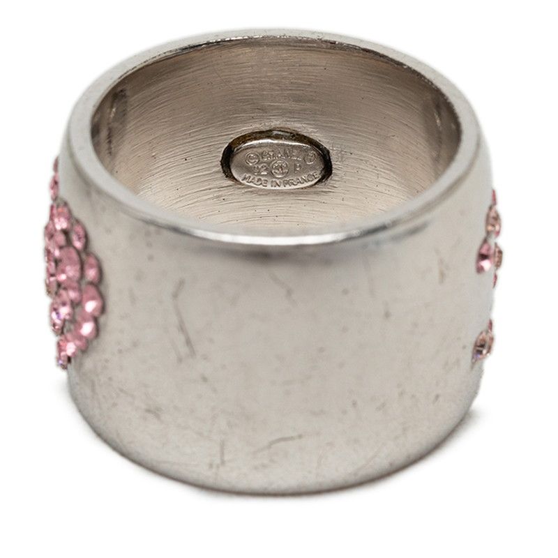 Chanel CC Logo Heart Ring Silver Metal Rhinestone — view 5