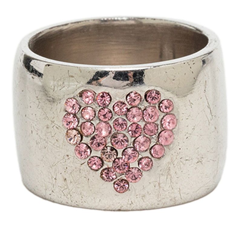 Chanel CC Logo Heart Ring Silver Metal Rhinestone — view 3
