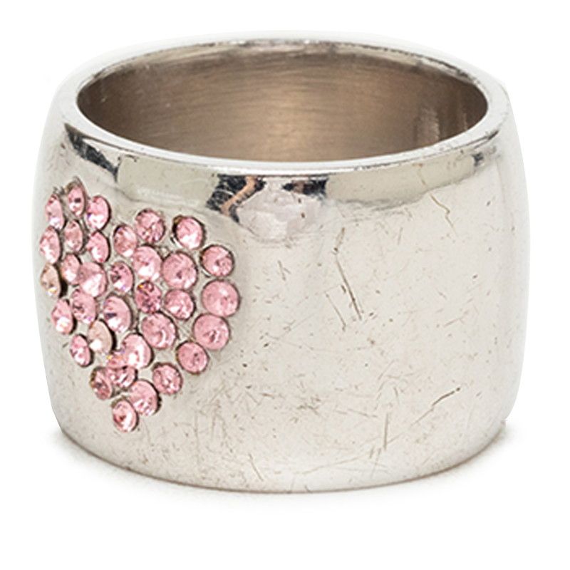 Chanel CC Logo Heart Ring Silver Metal Rhinestone — view 4