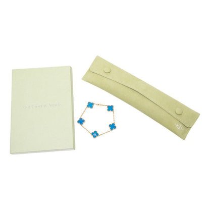 Van Cleef & Arpels Vintage Alhambra Bracelet 18K Yellow Gold Blue Agate — view 6