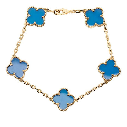Van Cleef & Arpels Vintage Alhambra Bracelet 18K Yellow Gold Blue Agate